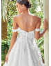 Beaded Off Shoulder Ivory Lace Romantic Wedding Dress